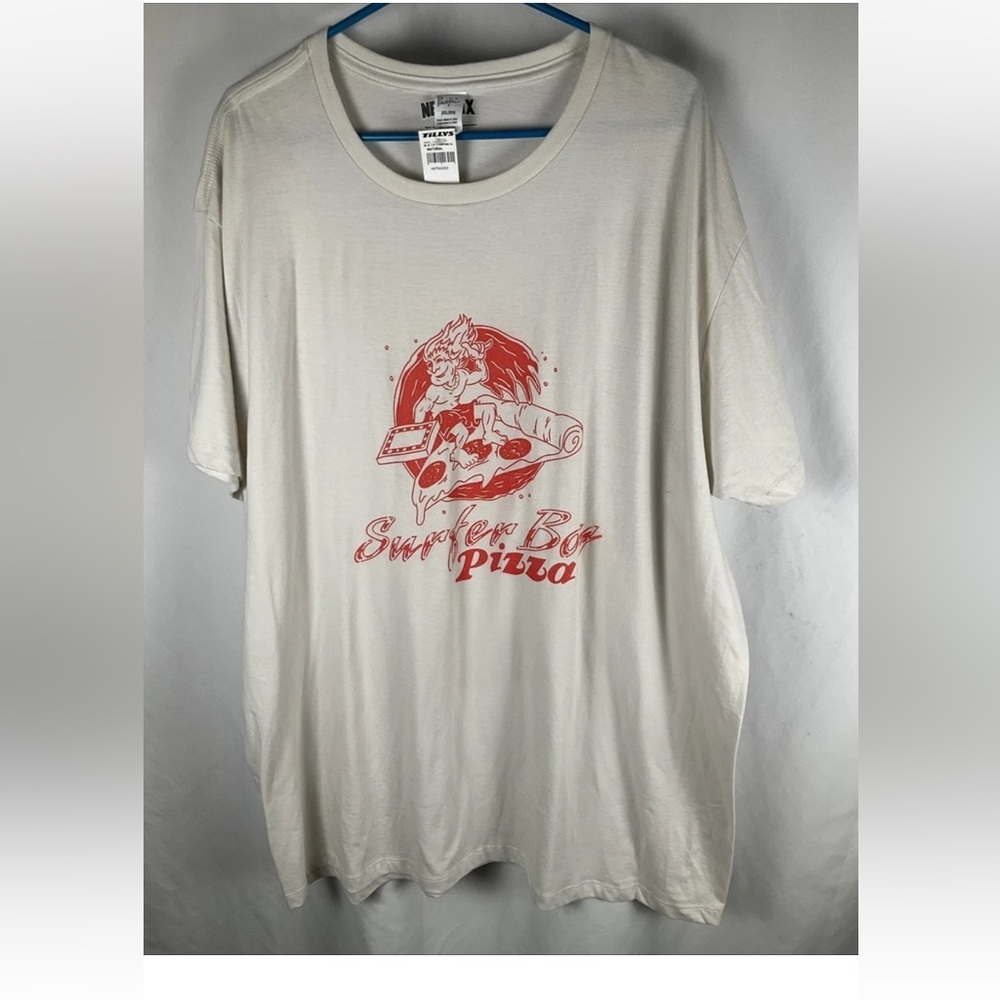 Surfer Boy Pizza Men’s White‎ T Shirt Size XXL Netflix Stranger Things Logo NWT